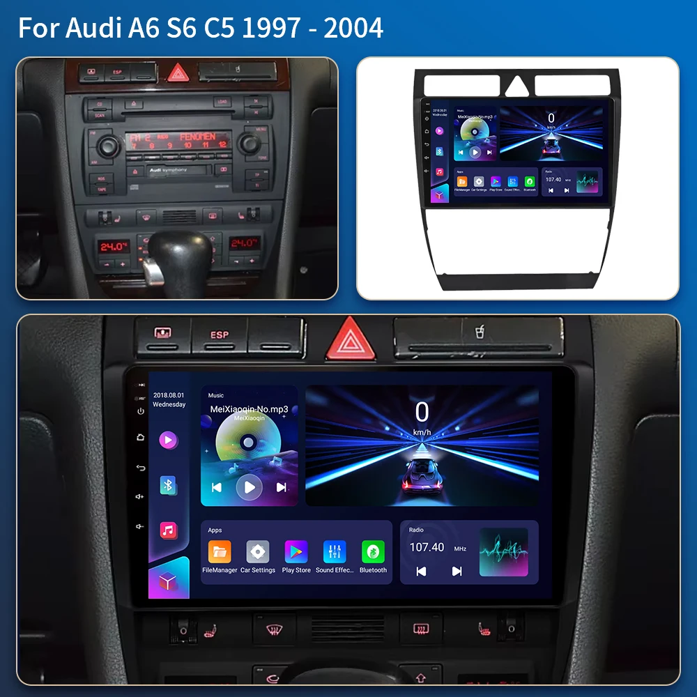 Android 16 For Audi A6 C5 S6 RS6 1997-2004  Car Radio 2 Din Multimedia WIFI Carplay QLED Headunit Audio Stereo Auto DVD