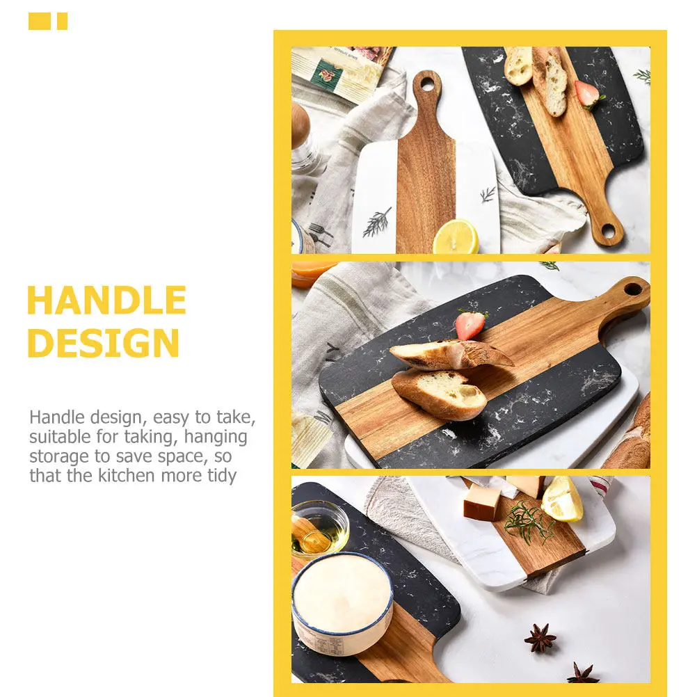 Marble Wood Chopping Board Kitchen Cutting Board Multi-Function Meat Vegetable Fruit Bread Steak Plate Portable Hanging Design