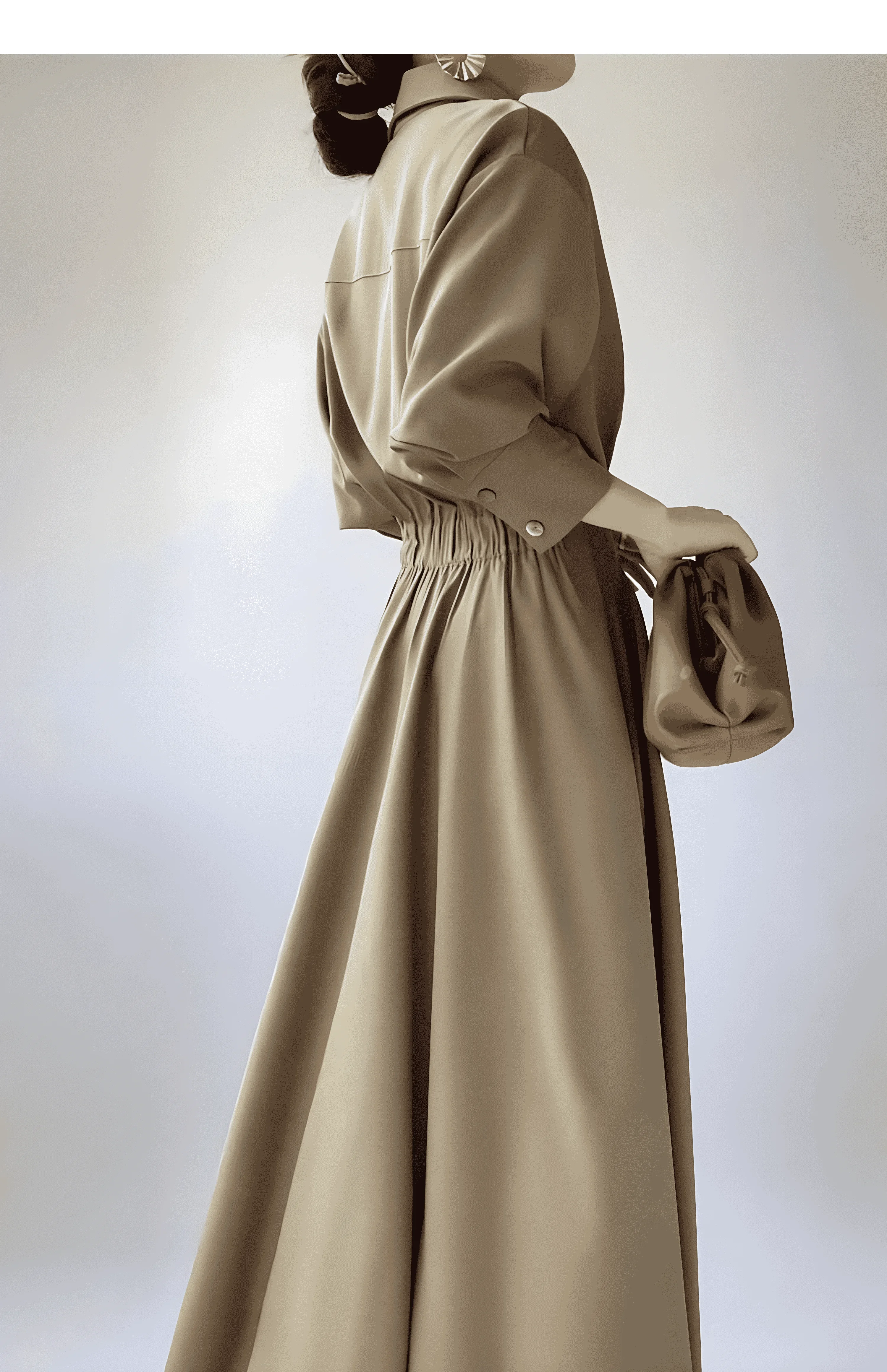 Langärmliges Revers-Hemdkleid für Damen im Frühling und Herbst, stilvolles, elegantes, einfaches koreanisches langes Pendlerkleid