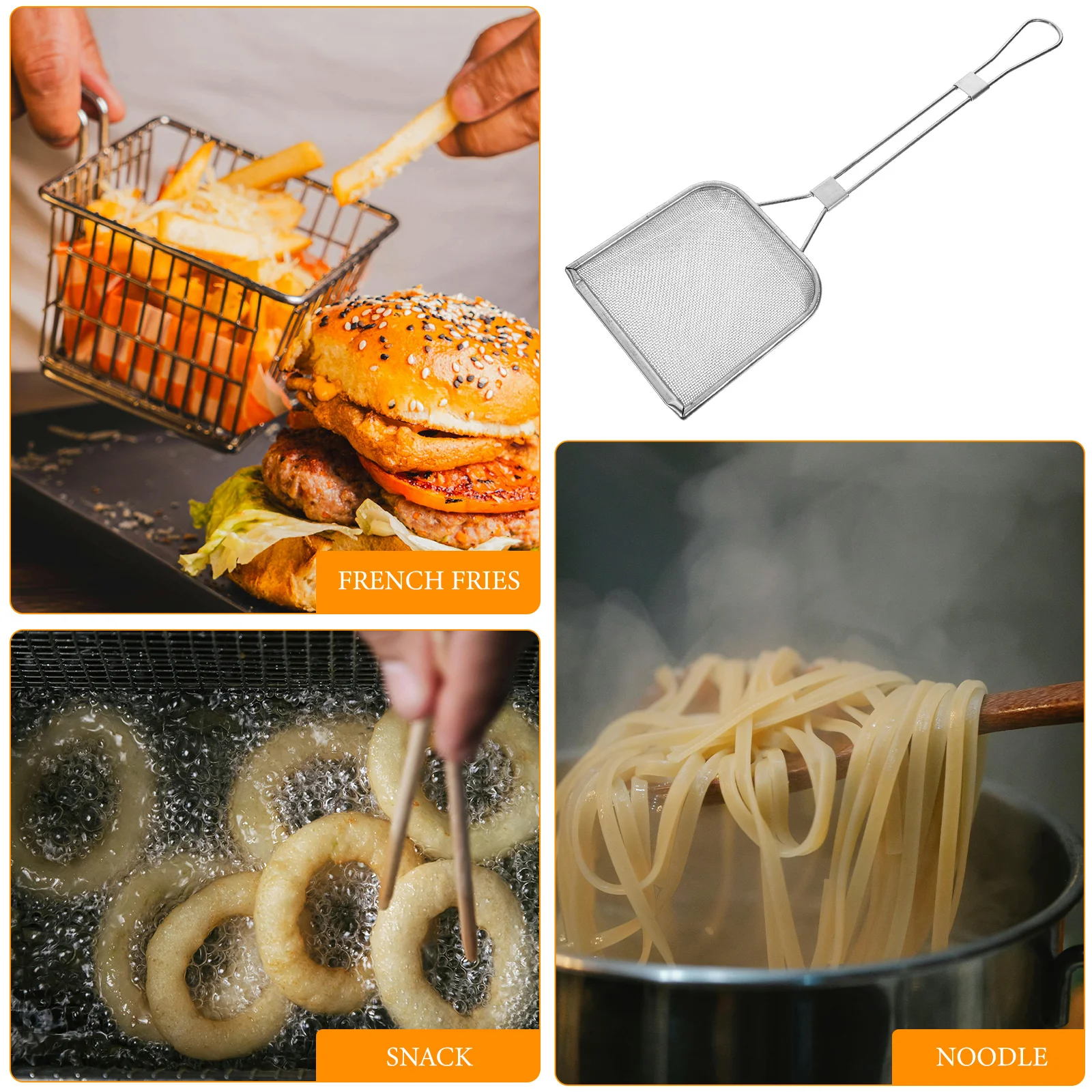 

304 Stainless Steel Skimmer Ladle Oil Residue Filter Shovel Grease Strainer Spoon Hanging Hole Polished Surface Wall Mounted