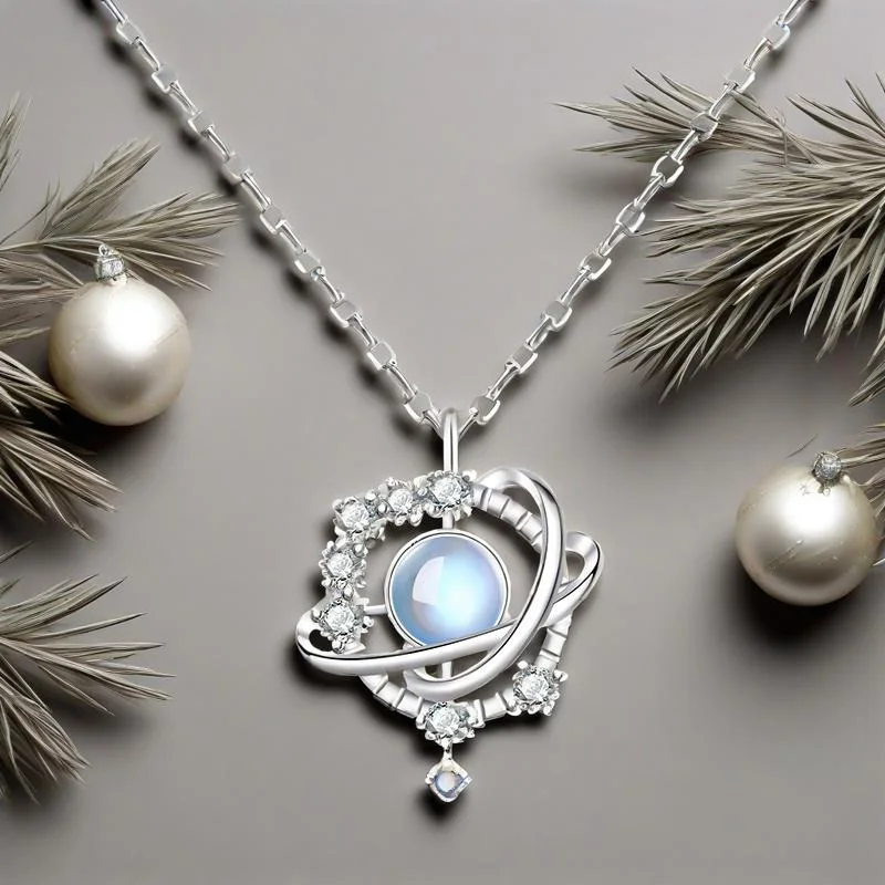 Exquisite 925 Sterling Silver Moonlight Stone Planet Crystal Zircon Pendant Necklaces For Women Girls Wedding Party Jewelry Gift