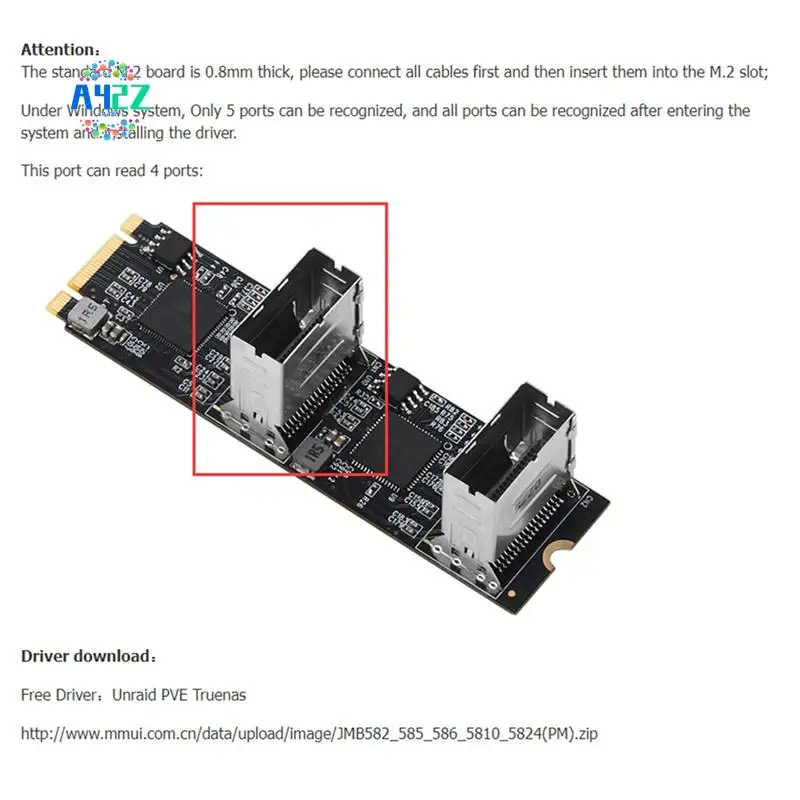 

A42Z-IOCREST IOCREST M.2 Pcie3.0 To 8 Ports SATA 6G Multiplier Controller Card B/M Key NGFF Black PCB+Metal Each Port Arrive 6Gb