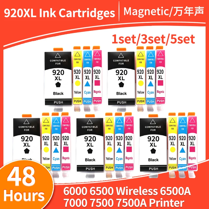 1-5set Compatible for HP920XL 920 Ink Cartridge Compatible for hp Officejet 6000 6500 Wireless 6500A 7000 7500 7500A Printer