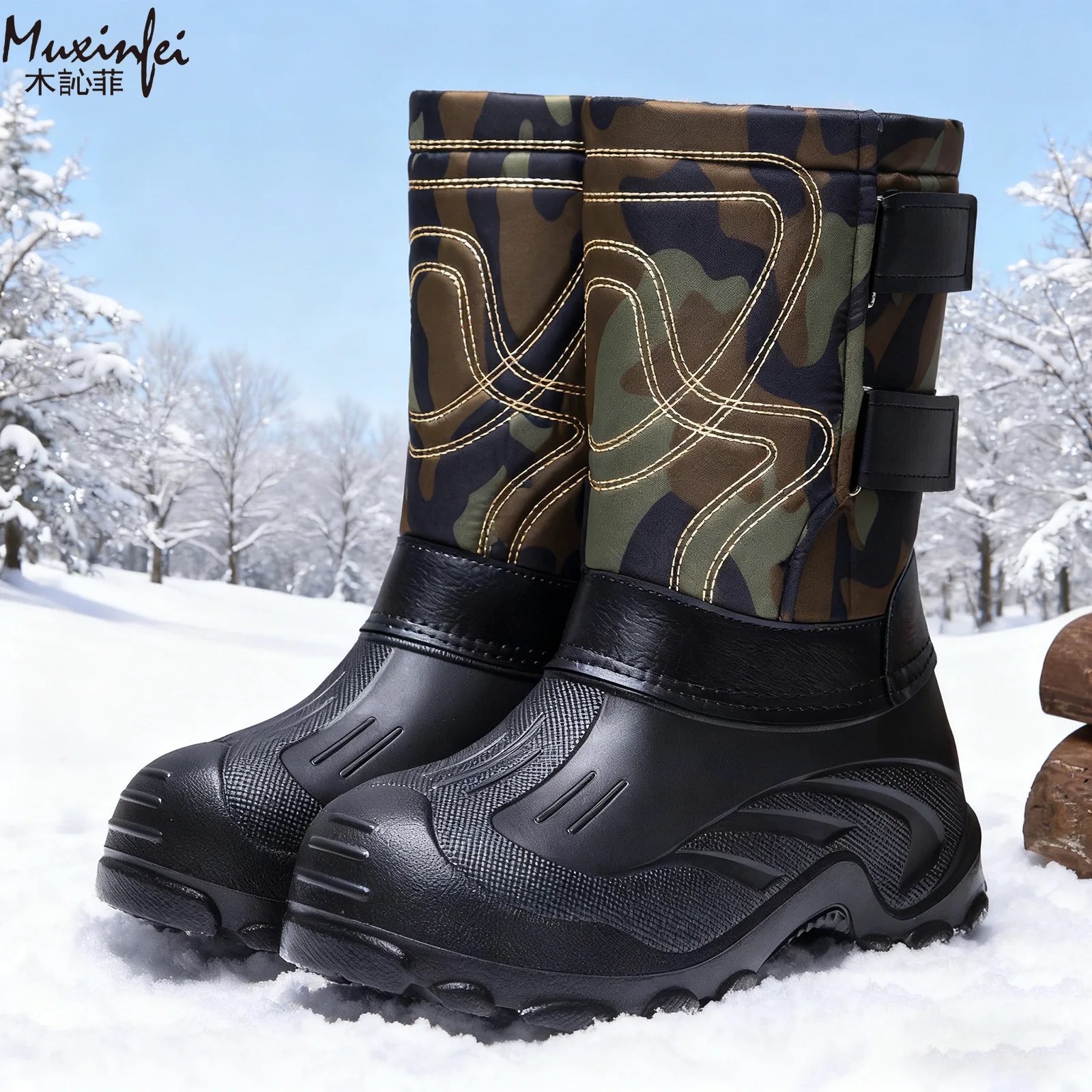 أحذية شتوية للرجال مقاس كبير من القطن، أحذية ثلج مقاومة للبرد ودافئة، أحذية ثلج مقاومة للماء، أحذية صيد السمك #2