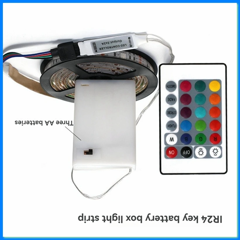 DC 5V 5050 RGB Strip LED Light Battery Powed Led Strips Indoor Outdoor 24key Control Remote 3 Meters-ABFB