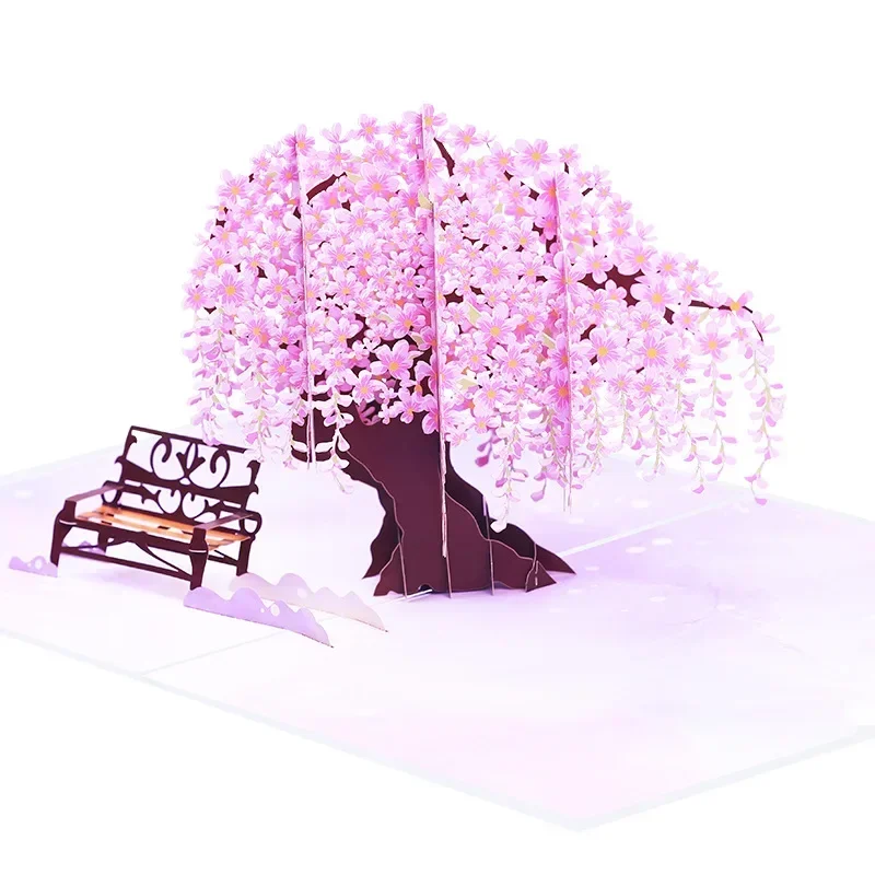 1pcs Color printed Wisteria Tree 3D Pop up Flower Blessing Card Universal Paper Carving Message Card gift