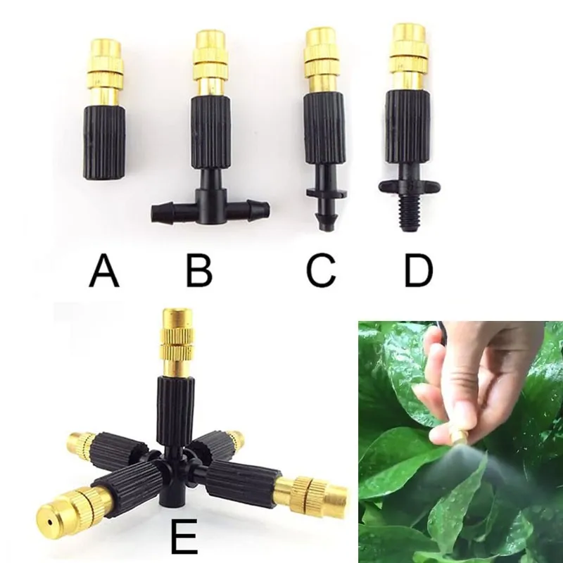 Micro Drip Irrigation 6mm Screw Misting Brass Nozzle Spray Sprinkler Head 4/7mm Barb Tee Water Hose Connector Garden Watering C2