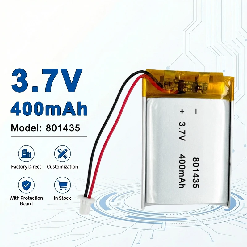 801435 3.7V 400mAh Ultra Compact LiPo Battery for Bluetooth Headsets and Small Wearable Devices 701250 701435 701530 702025