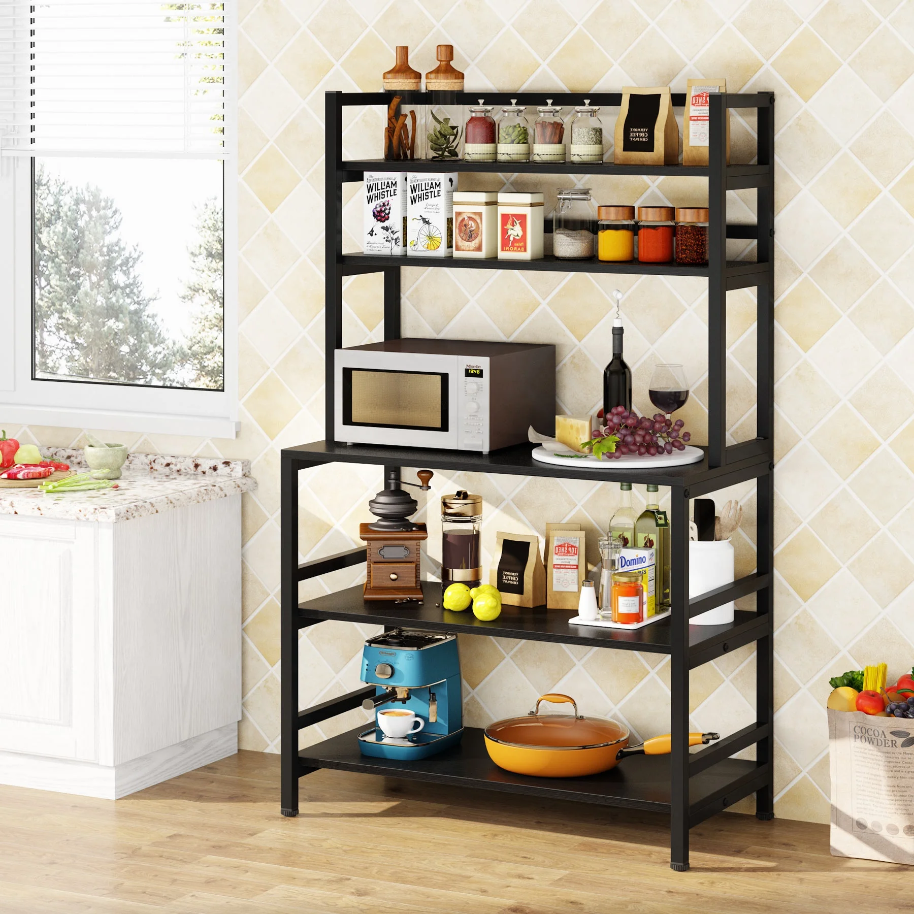 5-Tier Bakers Rack Hutch Microwave Oven Stand With Home Kitchen Storage Organizers Utility Cart Storage Rack