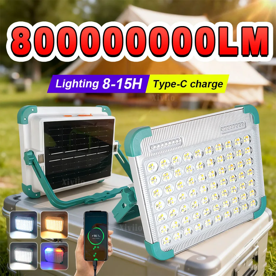 

Новейший уличный солнечный фонарь для кемпинга 800000000LM, 6 режимов, суперяркий, для палатки, перезаряжаемый через Type-C, ручной фонарь