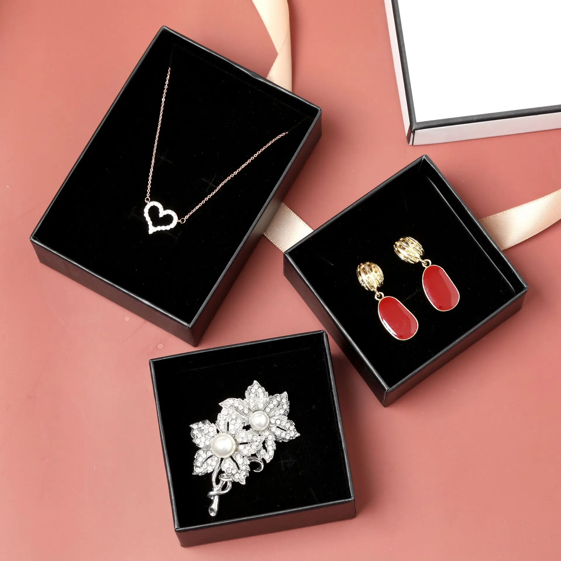 12pcs/ lot Simple Box Earnail Rings Earrings Bracelet Necklace Gray Black Paper Jewellry Display Case Jewelry Organizer Boxes