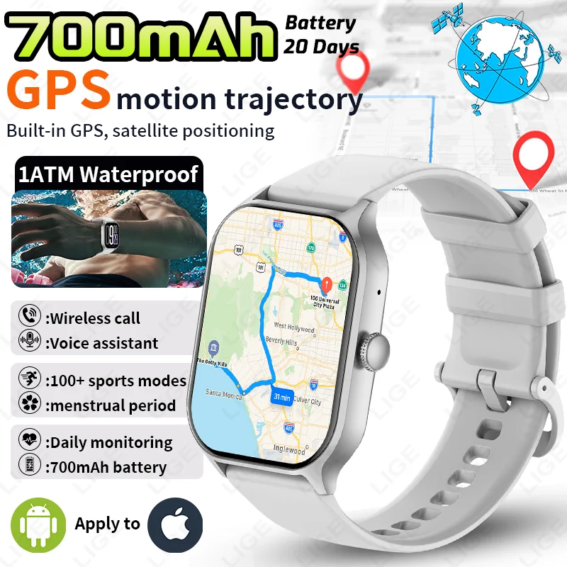 

Смарт-часы LIGE GPS с отслеживанием движения, для женщин, с аккумулятором 700 мАч, 2.01-дюймовым экраном, функцией голосовых вызовов, мониторингом здоровья, для Android и IOS, 2026