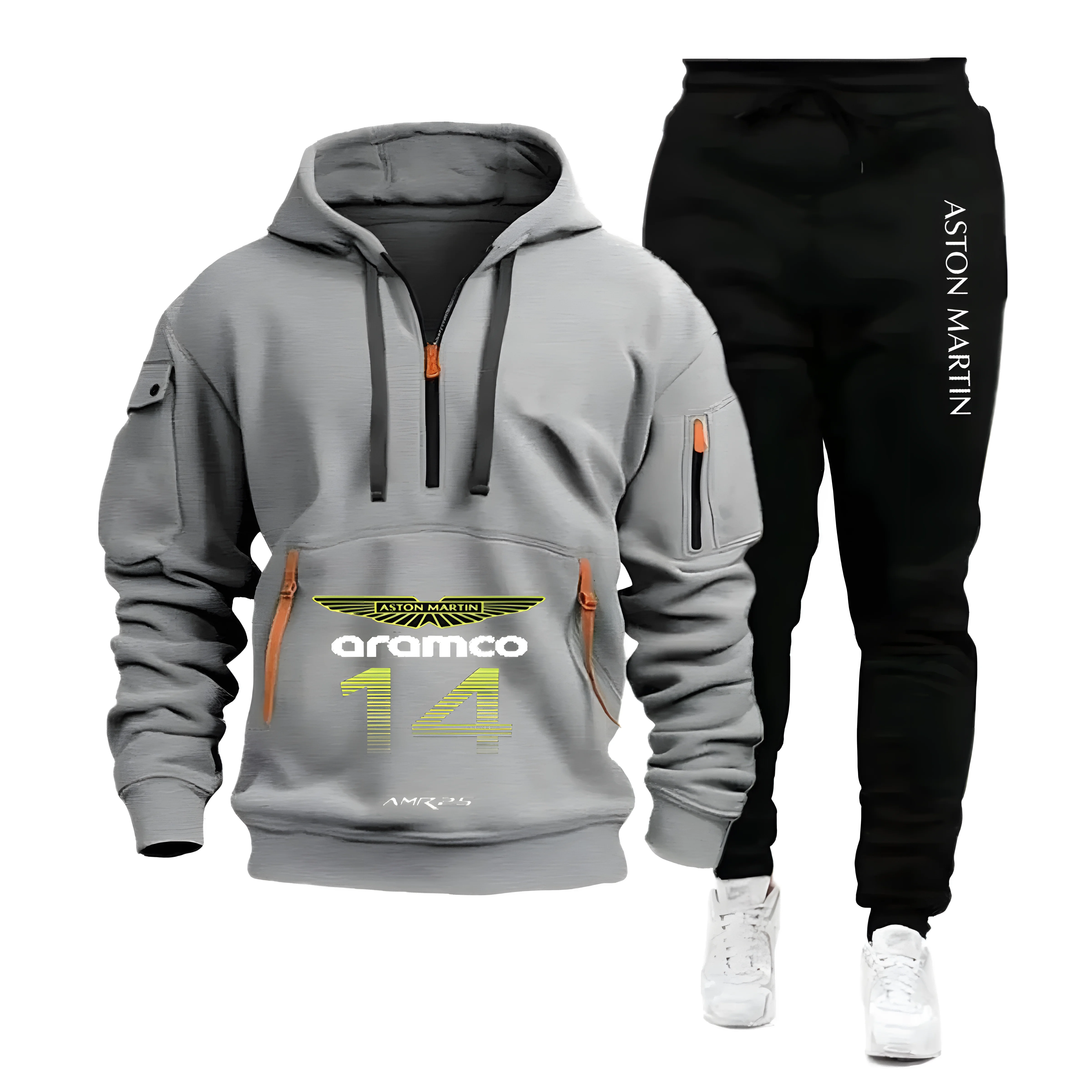 Conjunto de Moletom e Calças Jogger Aston Martin Aramco Fernando Alonso 14 para Homens, 2 Peças, Roupas Casuais Esportivas