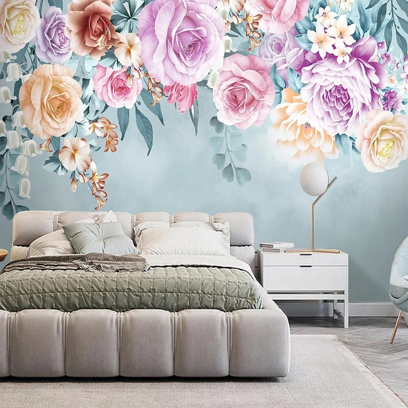 

Nordic Pastoral Wallpaper for Bedroom Living Room Ins Hand-painted Flowers Wall Mural Painting Personalized Photo Papel De Pared