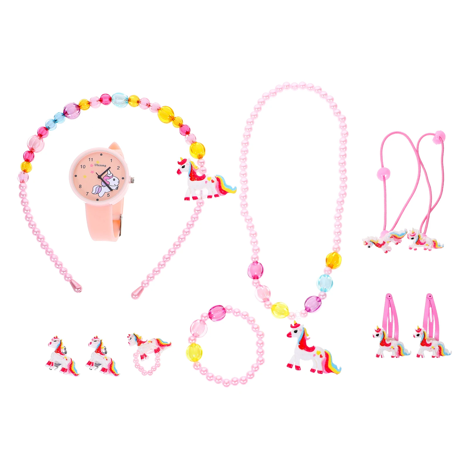 

1 set Kids Jewelry Set Silica Gel Cartoon Unicorn Watch Bracelet Hair Accessories Girl Necklace Plastic Charm Gifts Toddler