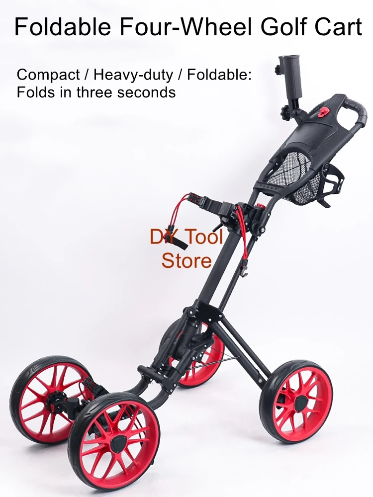 

Foldable golf cart with four red wheels, push cart, golf bag cart, suitable for golf courses