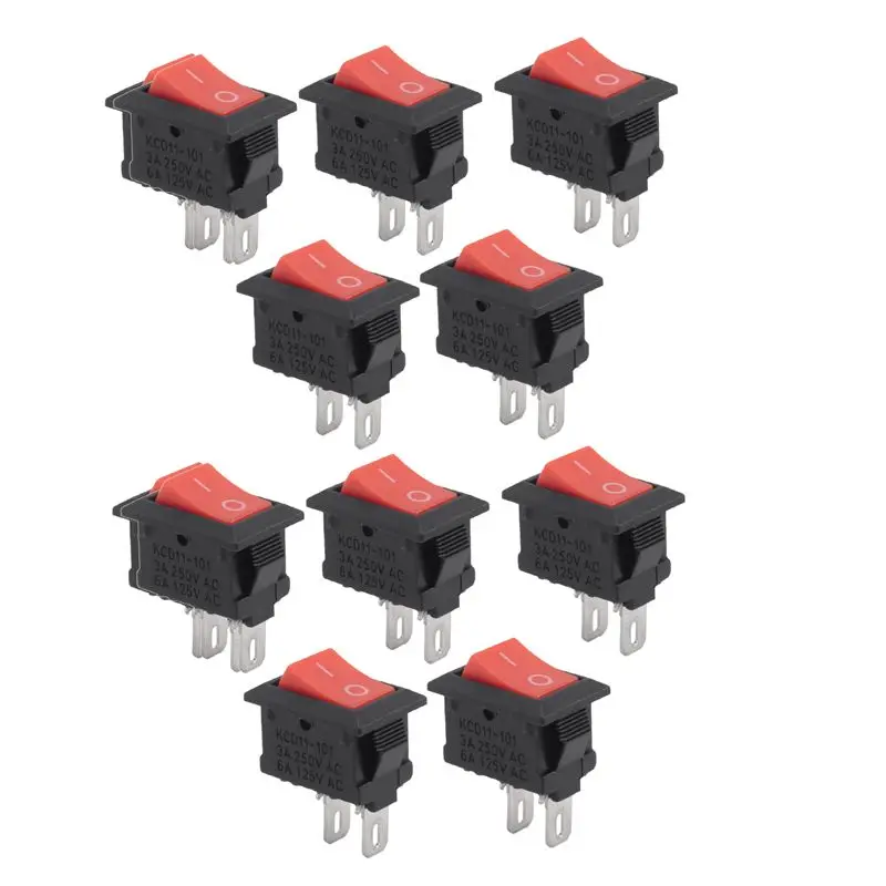 SDFC-On-Off KCD11 2Pin 2P Black Red Boat Car Rocker Switch 3A 250V 6A 125V AC Button KCD1-11 10X15 10X15 KCD117