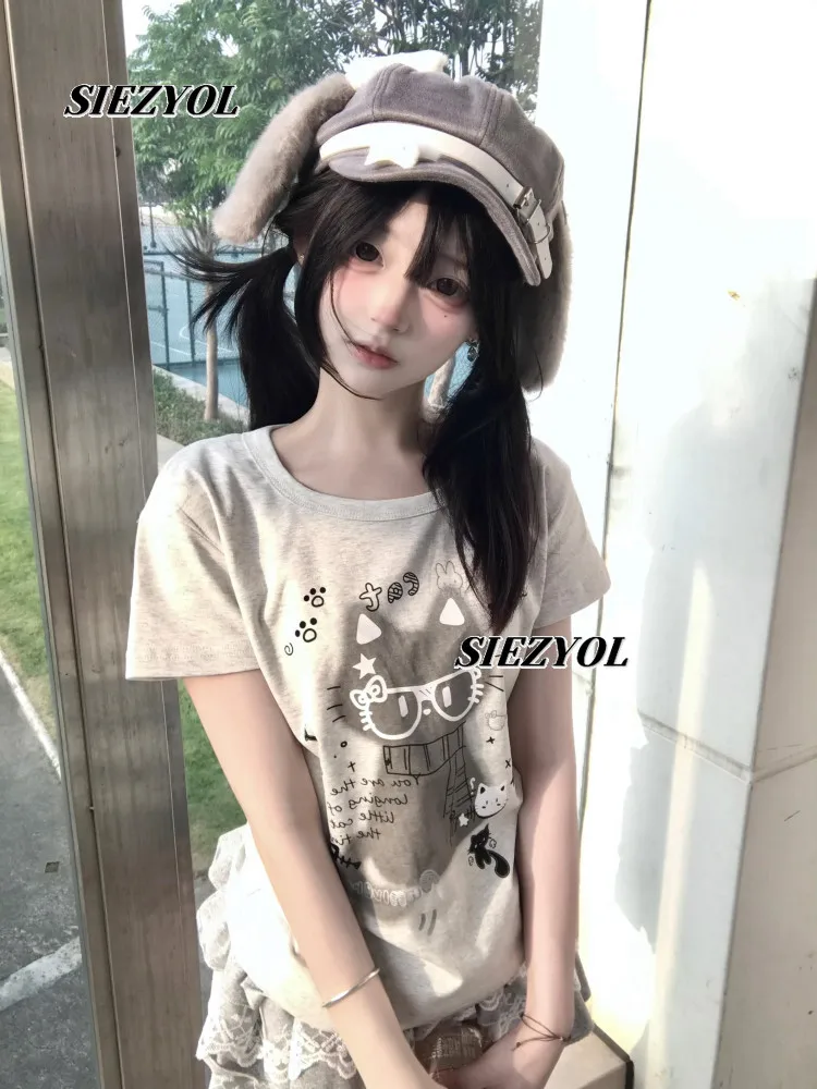 Summer New Original Design New Niche Cute Short T-shirt Sweet Beautiful Women Print Versatile Crew Neck Tops Kawaii Clothes