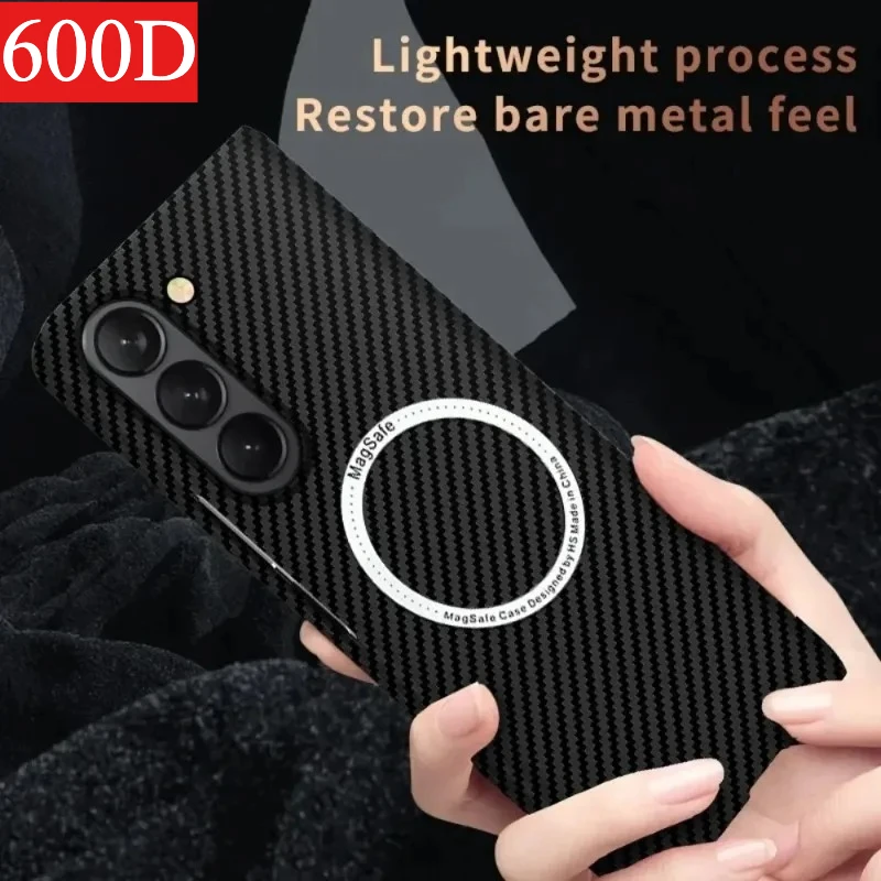 

600D Carbon Fiber Ultra Thin Magsafe Phone Case for Samsung Galaxy Z Fold 7 6 5 4 3 Strong Magnetic Wireless Charging Cover