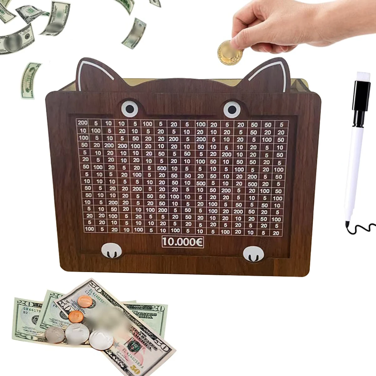 1 قطعة بنك النقود صندوق التوفير الخشبي صندوق توفير النقود الخشبي مع هدف العملة والأرقام صندوق النقود الخشبي للعملات المعدنية الساخن #1