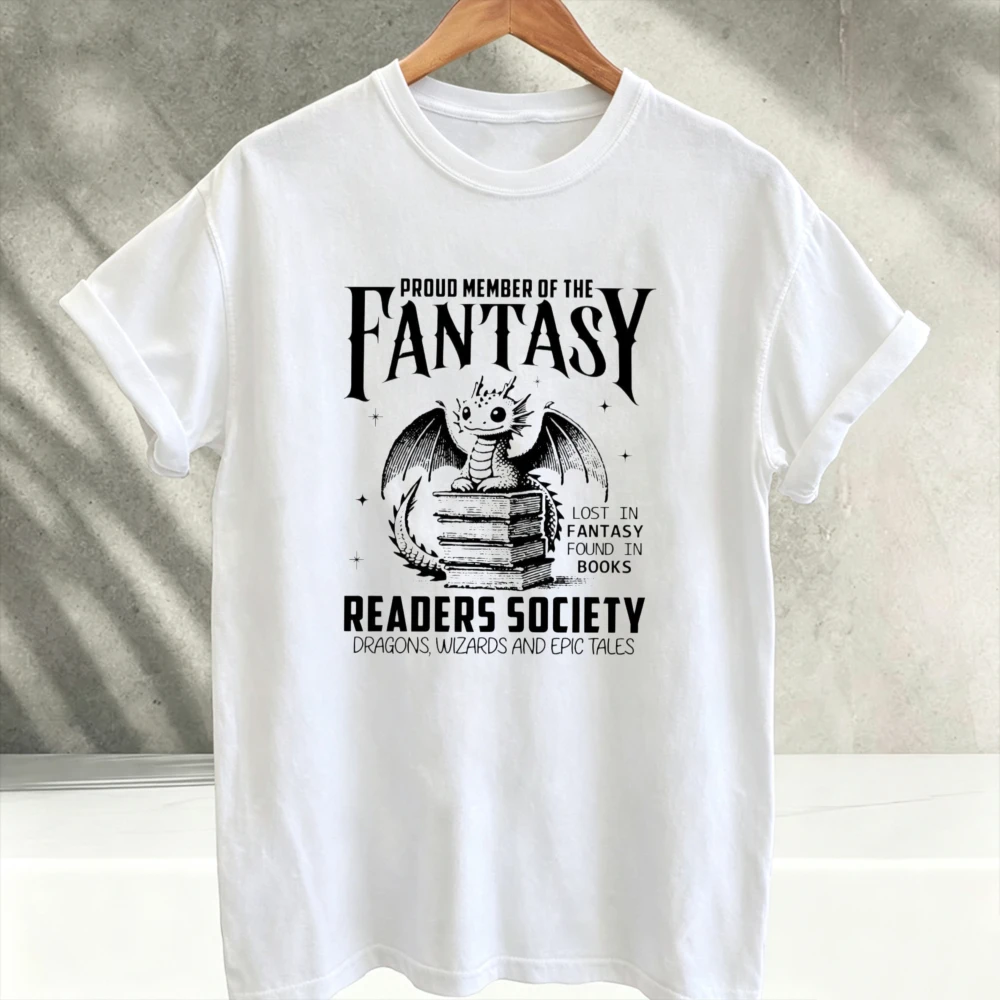 Fantasy Readers Society Dragon Book Lover T-Shirt Black Crew Neck Short Sleeve Relaxed Fit Wizard Magic Gift Bibliophile Tales T