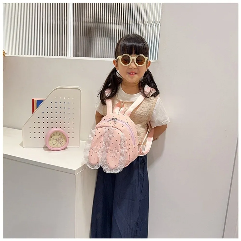 Fashion Polka Dot Bunny Ear Lace Backpack Large Capacity Lightweight Polka Dot Backpack Fashion Daypack Casual Carry