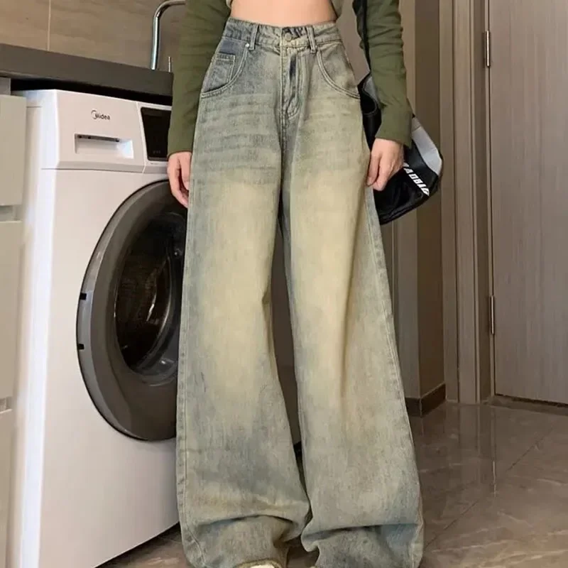 Fanan  Y2K Rough Selvedge Wide Leg Jeans Women Korean High Waisted Baggy Denim Pants Woman Streetwear Vintage Jean Trousers