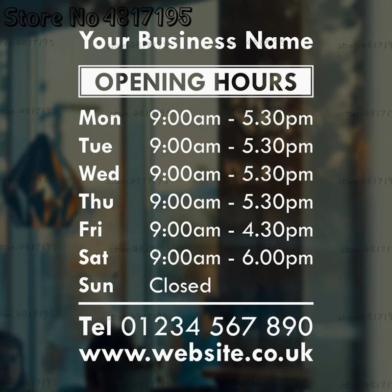 OPENING HOURS Business Shop Owner Open Window Door Vinyl Sticker Decal Hours Sign Window Decals Vinyl Personalized Sticker