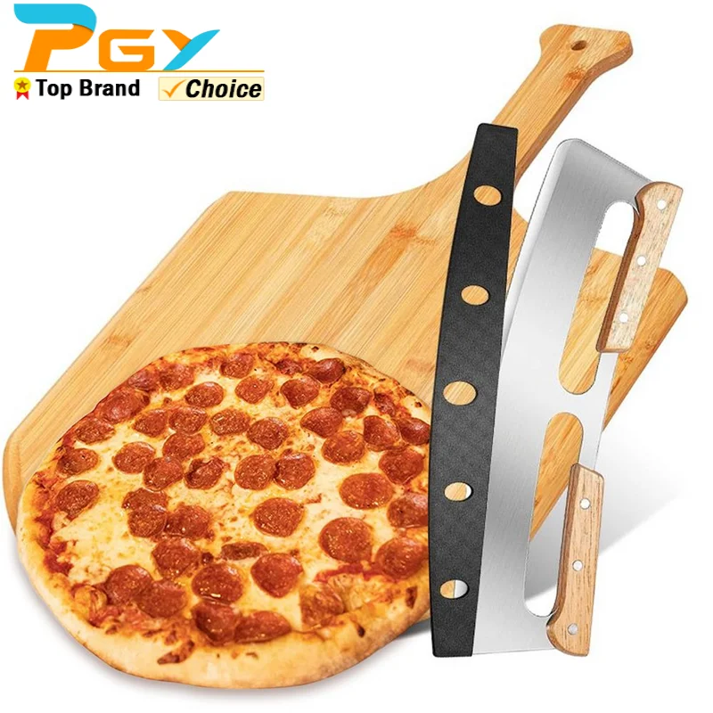 

Bamboo Pizza Peel 12 inch Premium Wooden Bamboo Pizza Spatula Paddle Cutting Board with Handle Pizza Bread Cheese Serving Tray