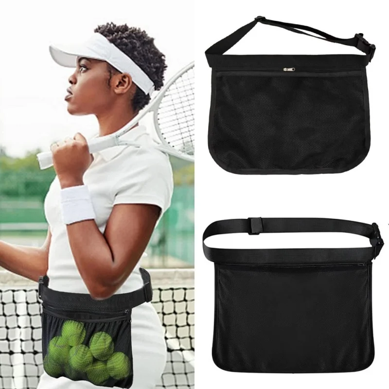 Double-layer Golf Tennis Balls Pickleball Waist Bag Storage Bags Adjustable Belt Oxford Mesh Pouch Bags Sports Phone Pocket Bags