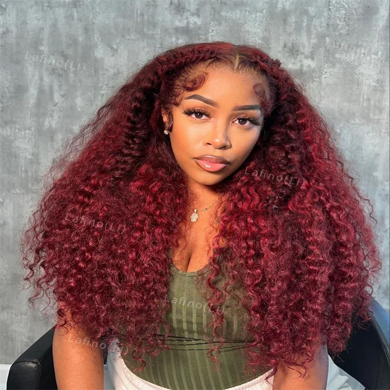 

13x4 13x6 Deep Curly Hd Lace Frontal Wig Прозрачный 99J Бордовый вьющийся парик фронта шнурка Красный цвет Глубокие волнистые парики из человеческих волос