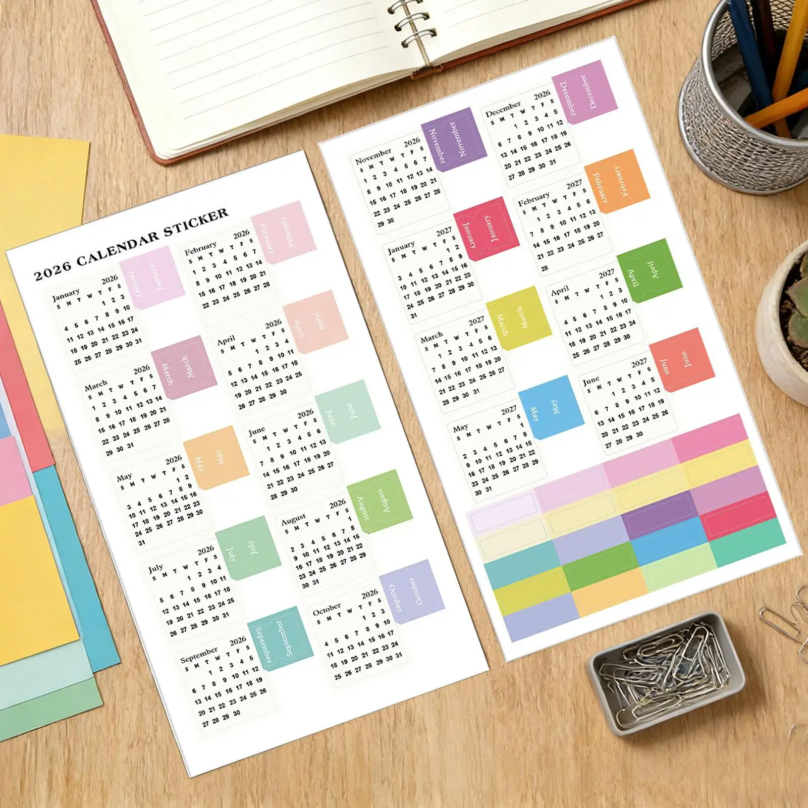 2026 Calendar Stickers Tear-Off Monthly Planner Stickers Labels For Diy Scrapbook Journals Notebooks Scheduling School Office