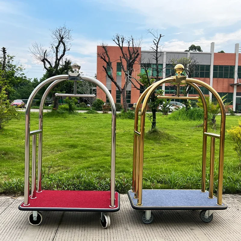 Hotel Lobby Stainless Steel Luggage Cart Lobby Concierge Cart Airport Luggage Trailer Pull Service Flat Car