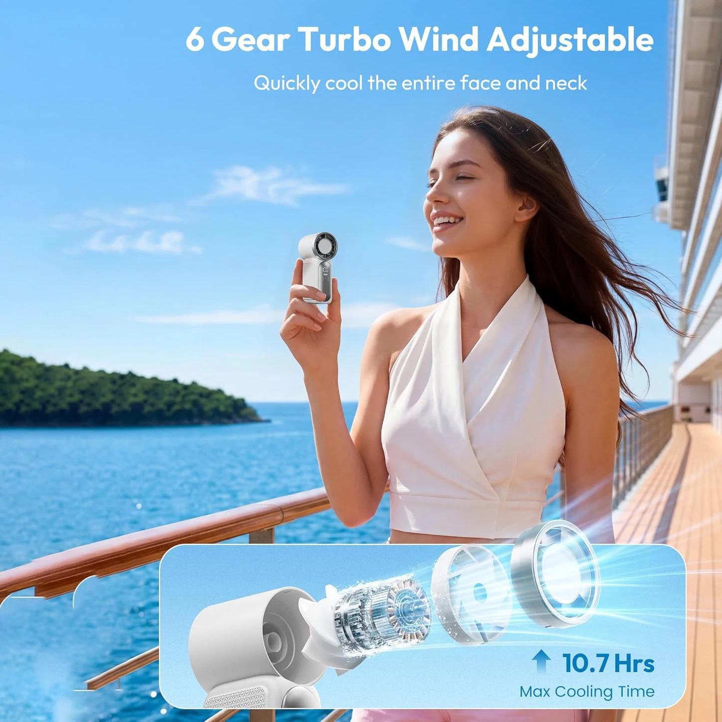 Portable Handheld Mini Fan High Velocity Personal Fan with LED Display USB Rechargeable Mini Fan with Lanyard for Makeup Travel