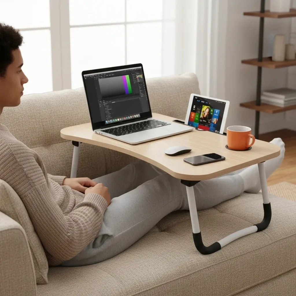 Adjustable Folding Table, Multifunctional Bedside Table, Height-Adjustable Side Laptop Desk