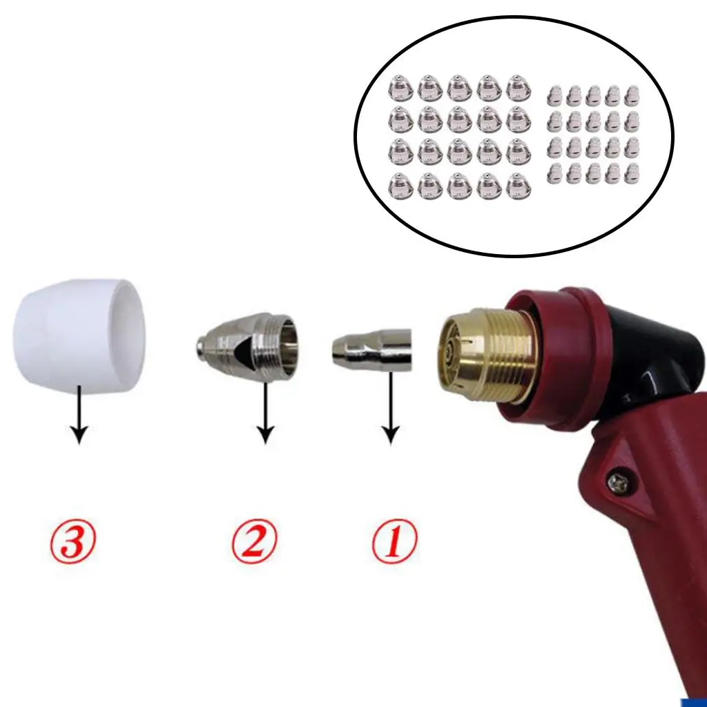 40 Pieces P80 Plasma Cutting Torch Electrode Nozzle 1.5mm High Efficiency