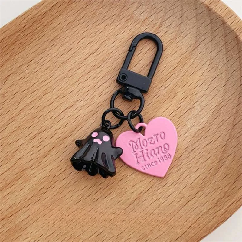 Cute personality sweet cool little ghost ghost love pendant pink black round ring pendant keychain earphone pendant