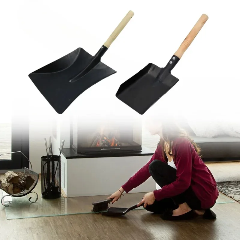قطعة واحدة من مجرفة المدخنة الفولاذية - مجرفة رماد لتنظيف الموقد مع مجرفة، أداة أساسية للمدفأة وملحقات الموقد الخشبي