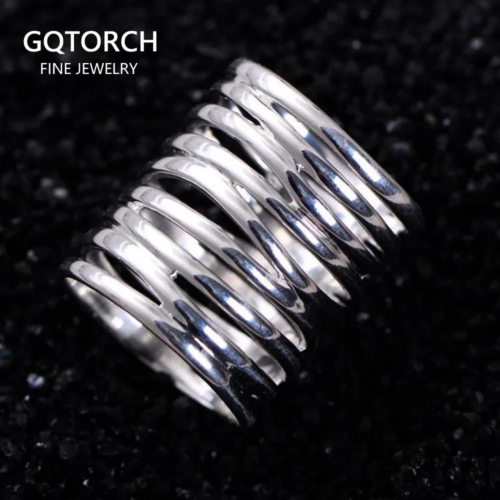 Real Pure 925 Sterling Silver Braided Rings For Women Vintage Twisted Wide Rings Aneis Feminino