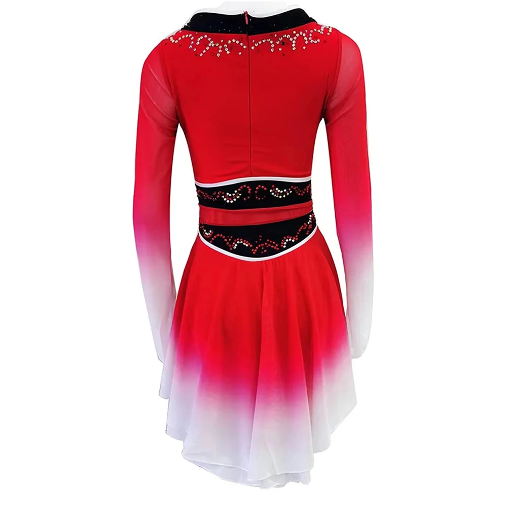 LIUHUO Women Girl Ice Figure Skating Competition Mulan Dress High Stretch Long Sleeve Ded Leotard Costume Roller Dance Teens Kid