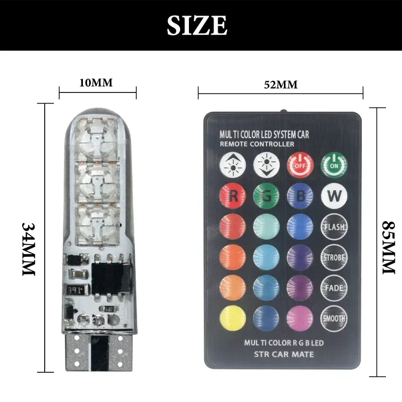 Auto Multi-color Rgb T10 Led Bulbs With Remote Control Car Parking Lights Width Indicator LED Clearance Light MotorcycleSupplies