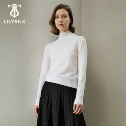 Maglione di pura lana LILYSILK per le donne 2023 autunno nuova manica lunga collo a lupetto Top ricamo traf maglieria abbigliamento spedizione gratuita