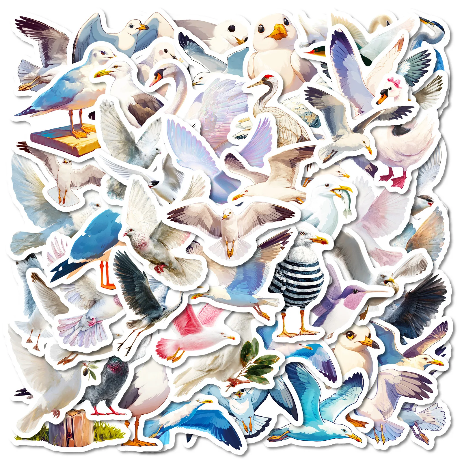 

56PCS White Bird Cartoon Stickers Pigeon Swan Animal Graffiti Decoration DIY Toys Fridge Laptop Guitar Car Bike Skateboard Decal