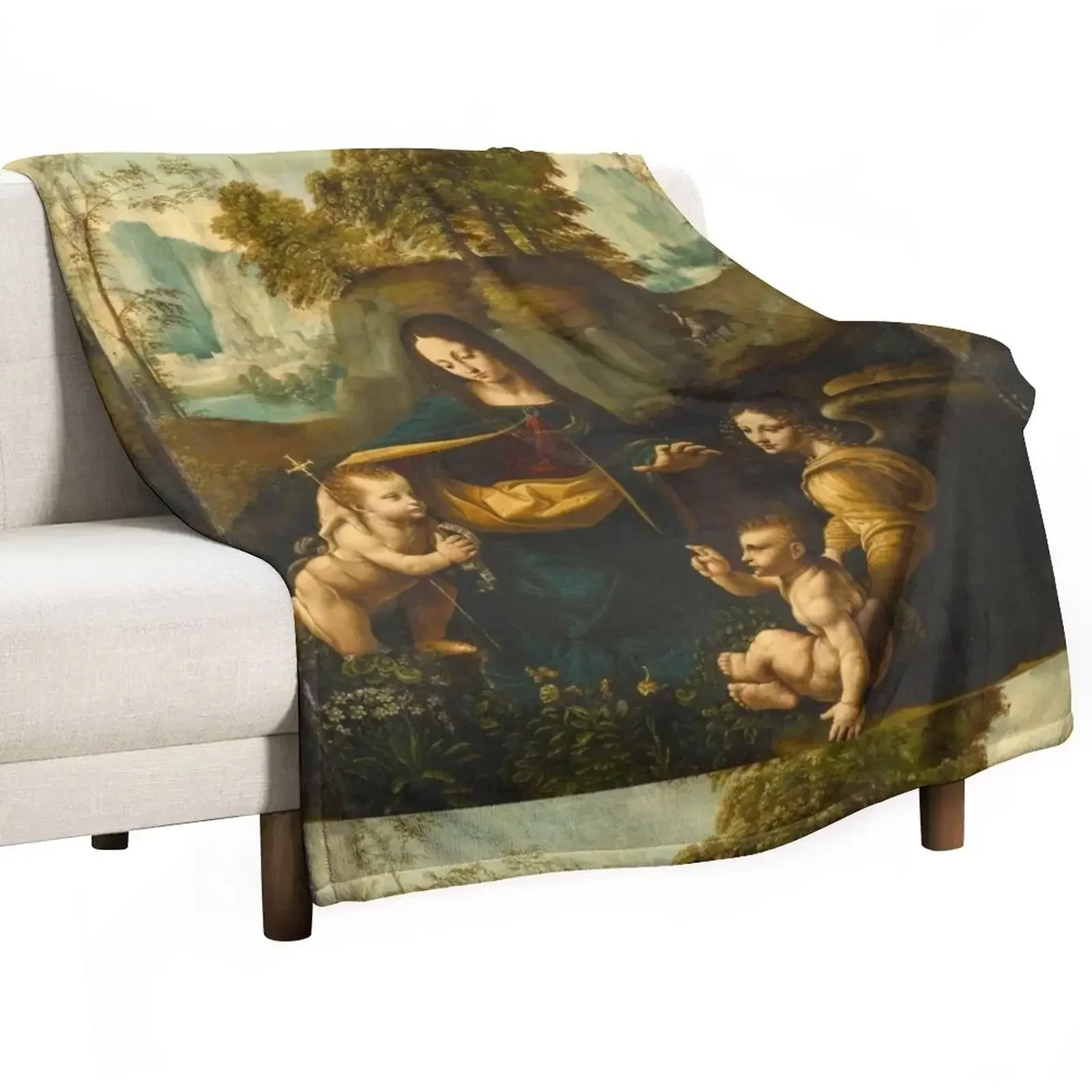 the virgin of the rocksleonardo da vinci, renaissance art, ancient paintings Throw Blanket Bed covers Winter beds anime Blankets