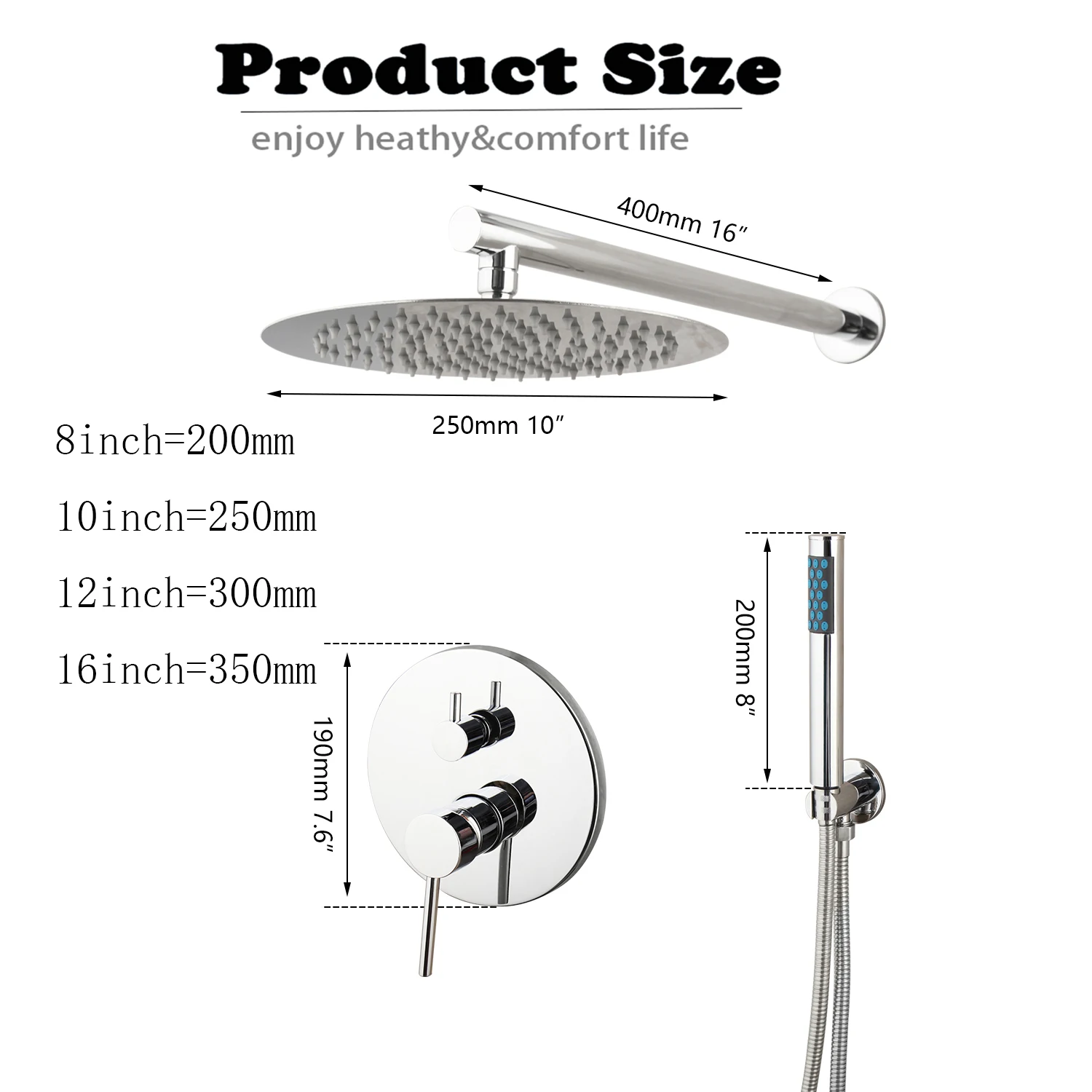 KEMAIDI Chrome Plated Bathroom Shower Faucet Sets Wall Mounted Round Rainfall Shower Systerm Dual Handle Bathtub Mixer Tap