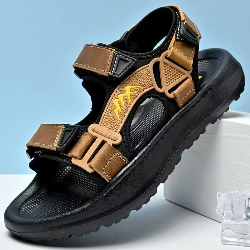 Men's 2026 Summer New Open Toe Outdoor Beach Sandals Thick Sole Non Slip Anti Odor Big size Velcro Casual Sports Sandals