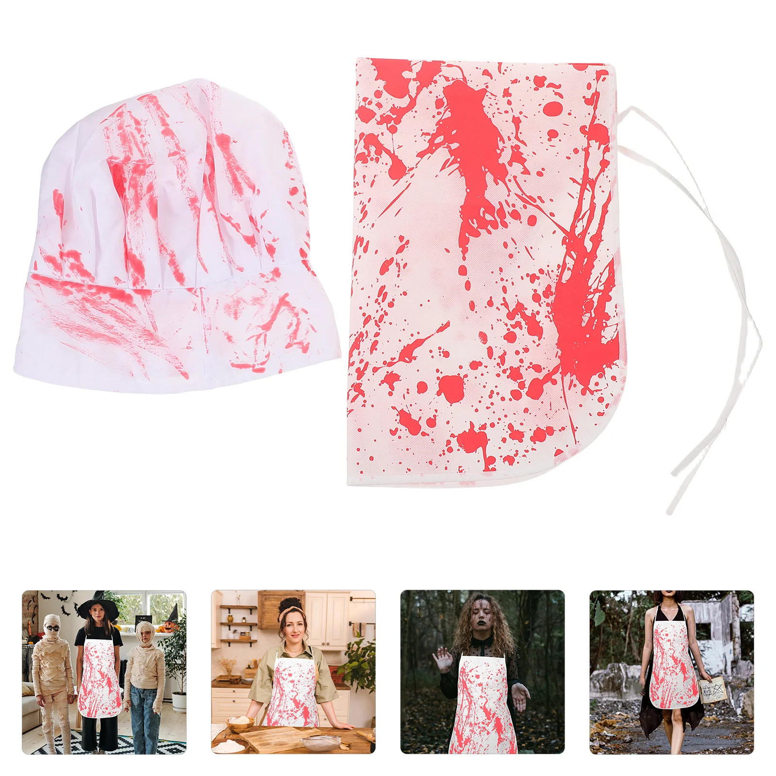 

1 комплект, кровавый фартук на Хэллоуин, набор шляп шеф-повара, страшный костюм зомби, костюм ужасов, косплей, вечерние принадлежности, кровавый фартук на Хэллоуин