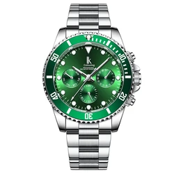 IK Coloring Silver Green Men Mechanical Watch Fashion 3 Dial Calendar Steel Band Business Gentleman Automatic Clock Montre Homme