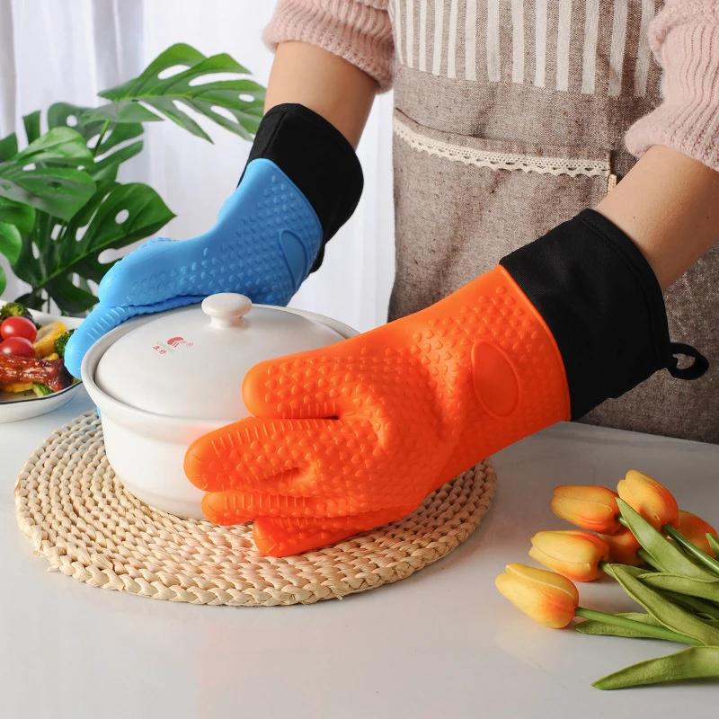 1/2Pcs Anti-Scald Silicone Oven Mitts for Kitchen Non-Slip Insulated Microwave Gloves Baking BBQ Gloves Heat Insulation Mittens