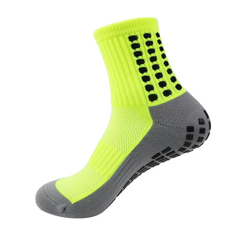 Chaussettes de Football pour hommes et femmes, mi coussin, antidérapantes, fond gris, épais, entraînement, basket-ball